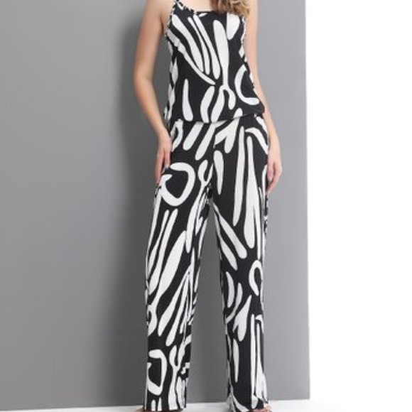 Black & White Abstract Cami Jumpsuit- L - Picture 1 of 1